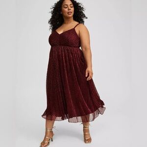 Torrid Tea Length Dark Red Sleeveless Dress 00